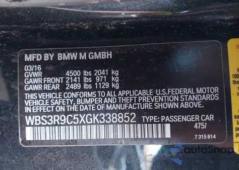 2016 BMW M4 z USA, uszkodzony, nr VIN WBS3R9C5XGK338852